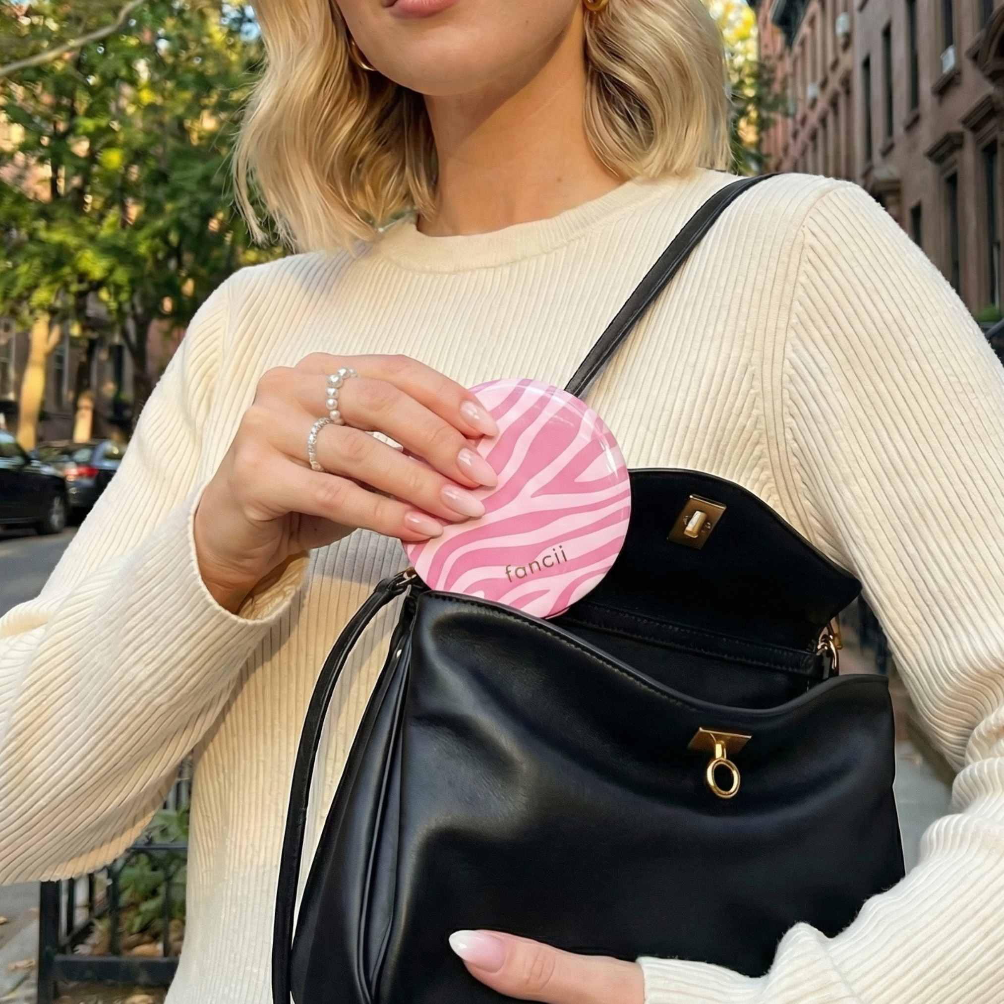 Mini Taylor LED Compact Mirror | Blush Zebra - Image 3